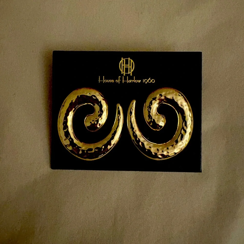 NEW House of Harlow 1960 Gold Swirl Earrings